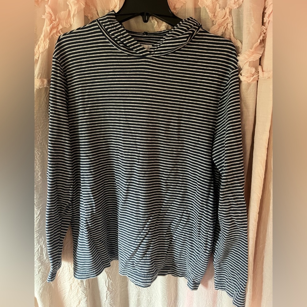 Gap Striped Blue & White Long Sleeve Hooded Top size large